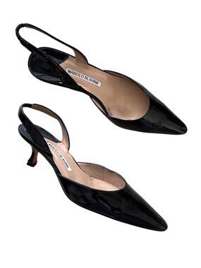 Manolo Blahnik Women's Sz 38.5 Black Patent Leather Slingback Heels